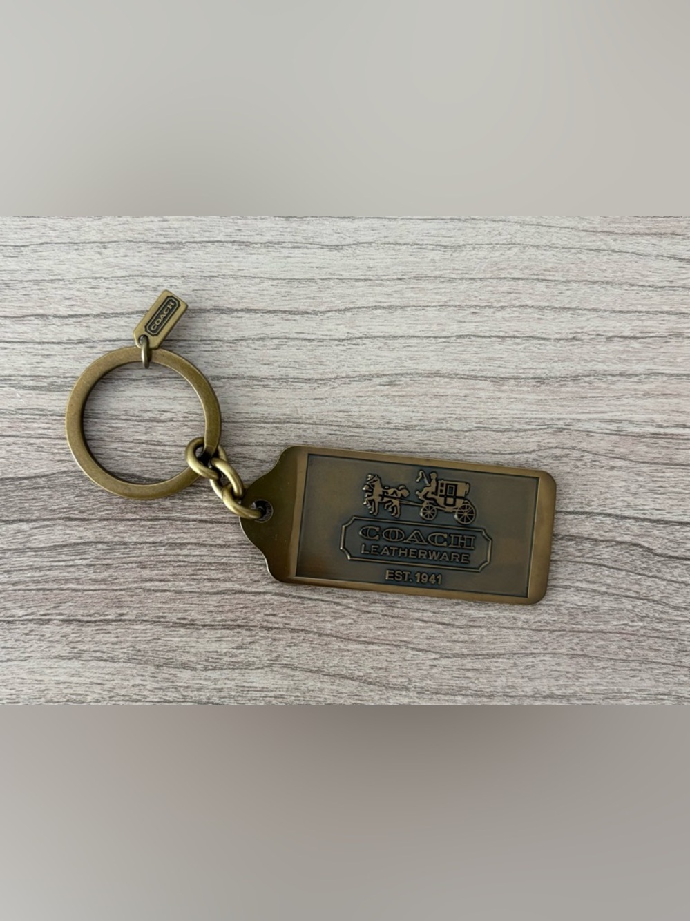 Coach Leatherware Tag Keychain - Antique Brass Tone